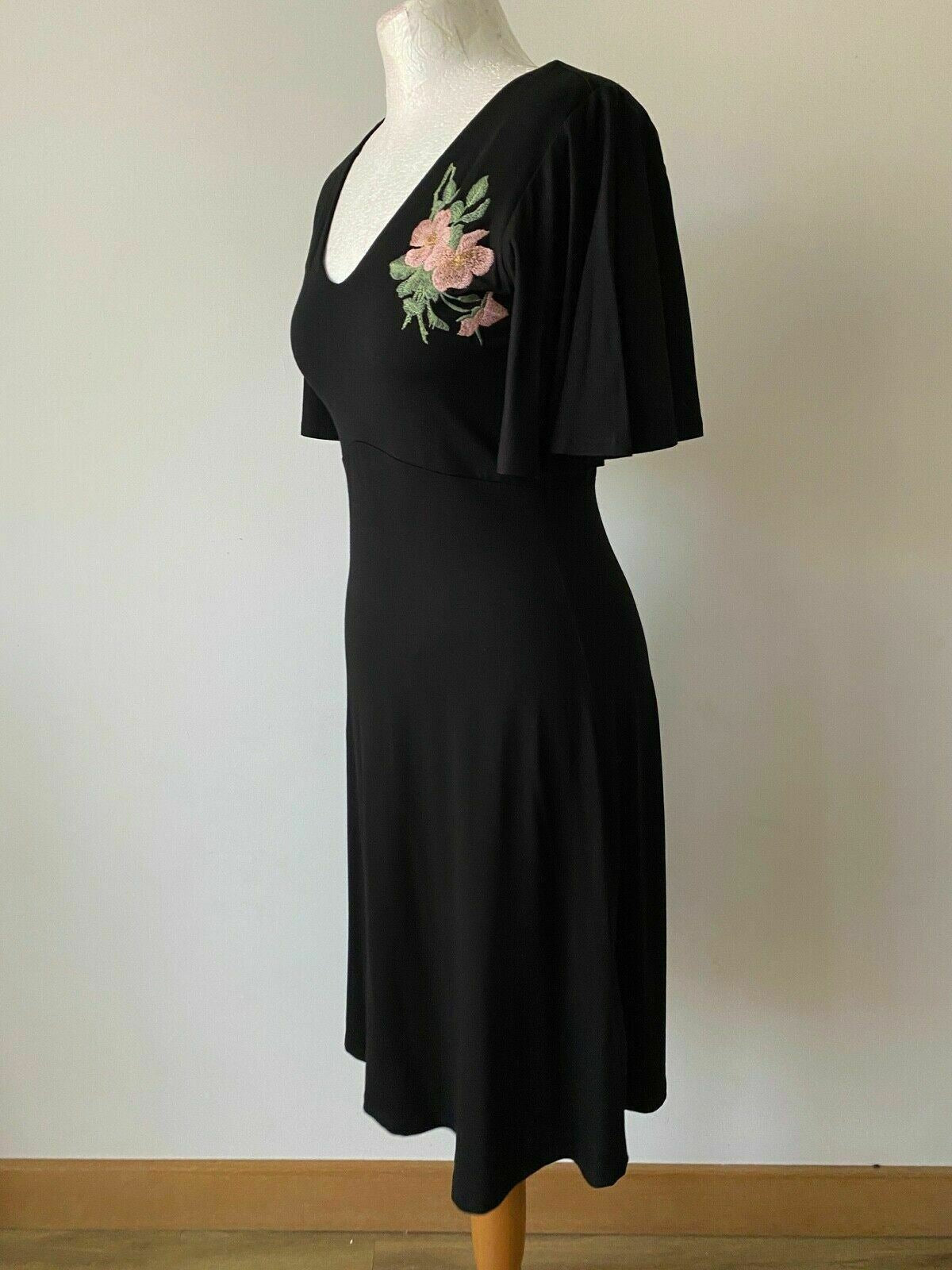 CREAM Tenna Dress Size XS Black Embroidered Floral Size 8 - 10