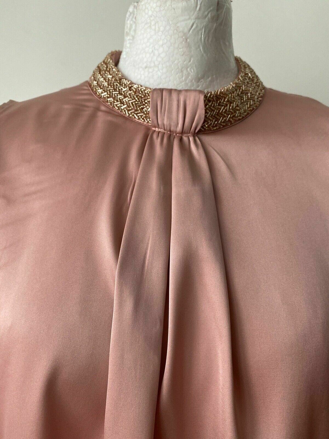 Anna Field Pink Sleeveless Blouse Beaded Neckline Size 12 Pleated Neck - BB Fashion Outlet