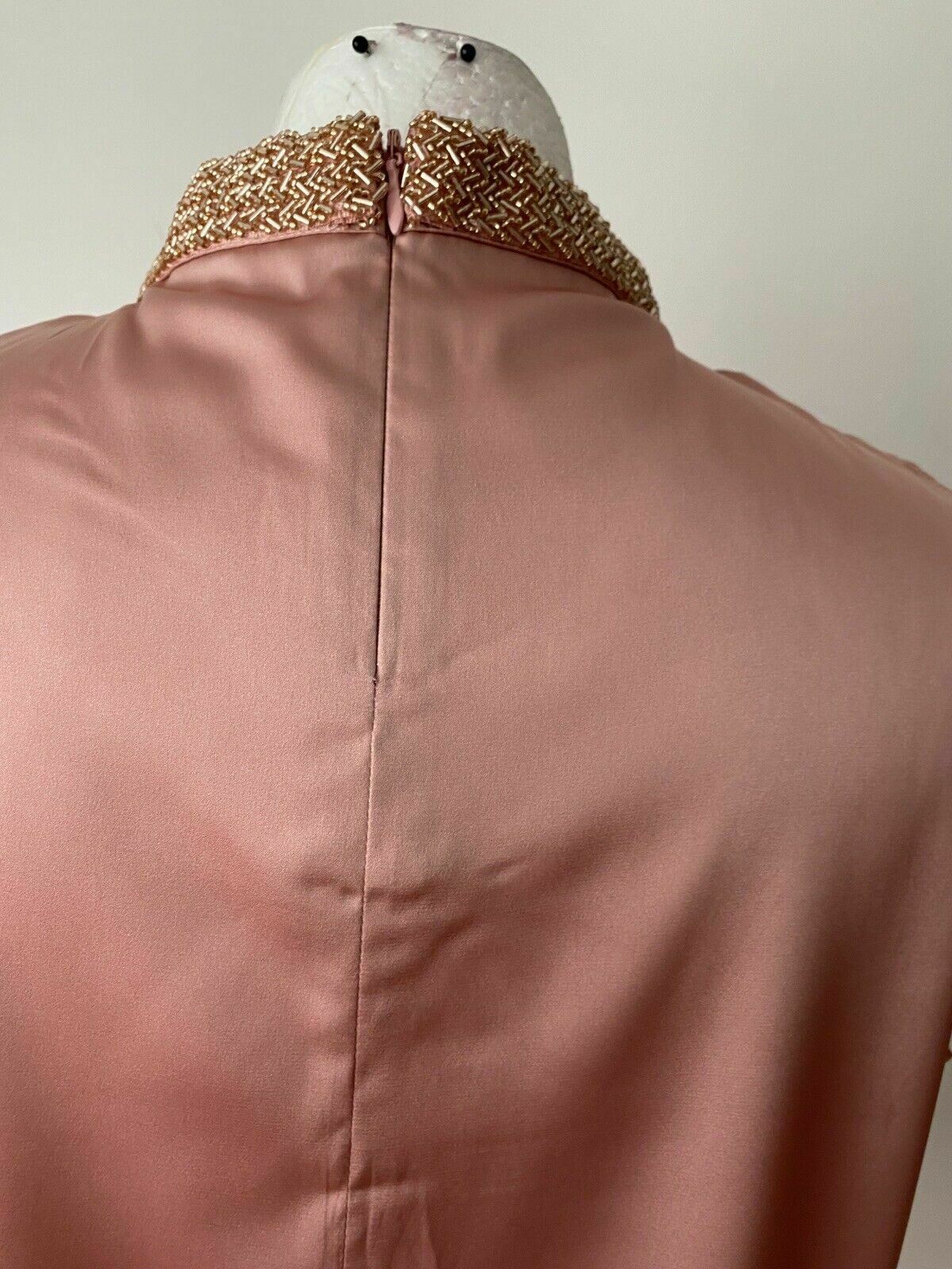 Anna Field Pink Sleeveless Blouse Beaded Neckline Size 12 Pleated Neck