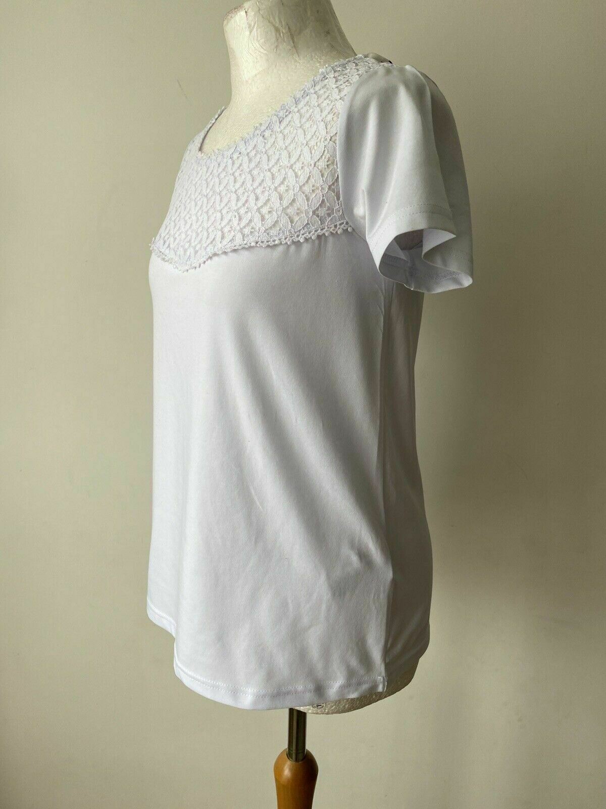 Soyaconcept White Tee Lace Neckline Size S 8 - 10