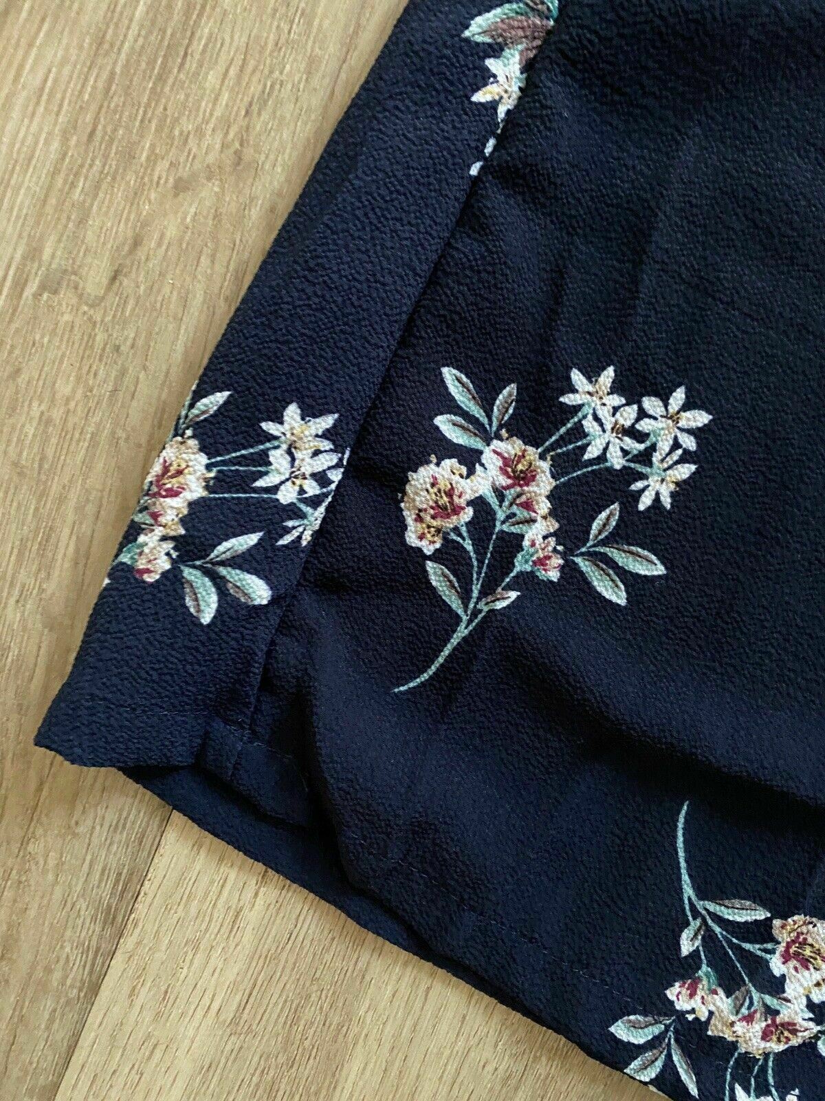 Missguided Dark Blue Floral Wide Leg Trousers Size 12