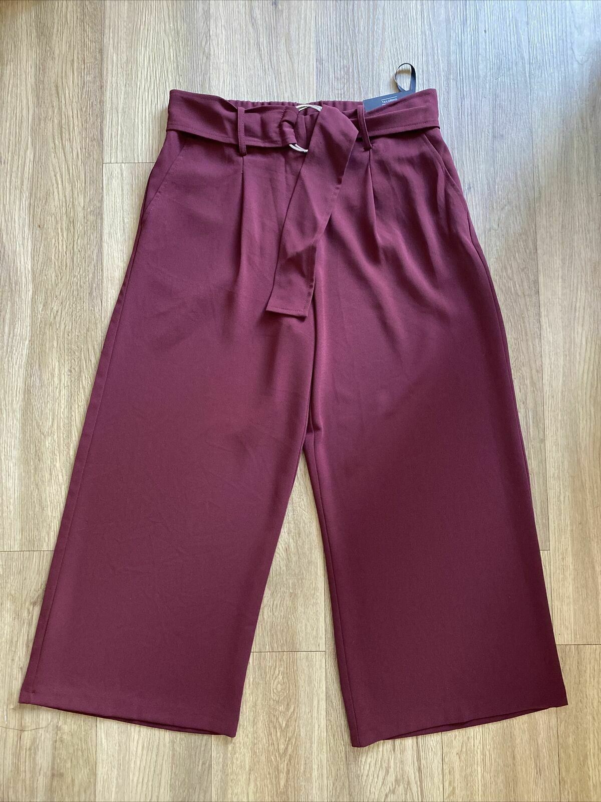Dorothy Perkins Tailoring Crop Wide Leg Trousers Berry Red Culottes 6 10 12 16