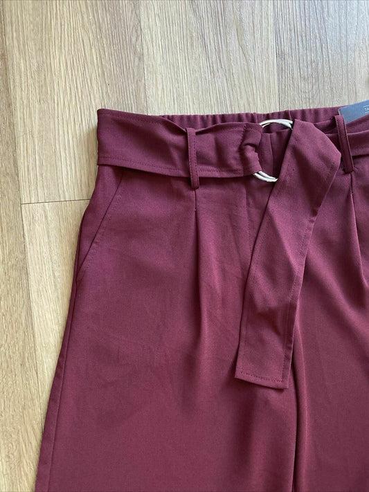 Dorothy Perkins Tailoring Crop Wide Leg Trousers Berry Red Culottes 6 10 12 16