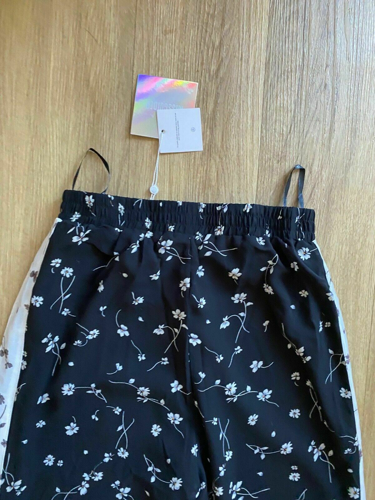 Missguided Tall Wide Leg Floral Trouser Size 8 Chiffon Layered Black White