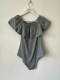 Catch-Mee Grey Bardot Frill Bodysuit Size S / M 6 - 8 Top - BB Fashion Outlet