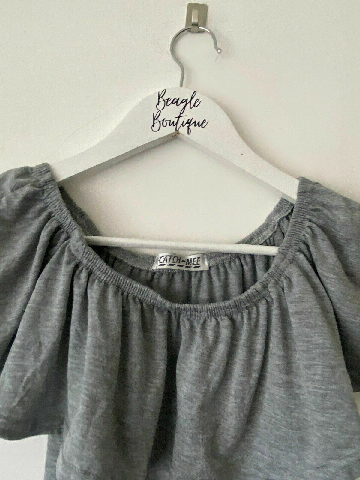 Catch-Mee Grey Bardot Frill Bodysuit Size S / M 6 - 8 Top - BB Fashion Outlet