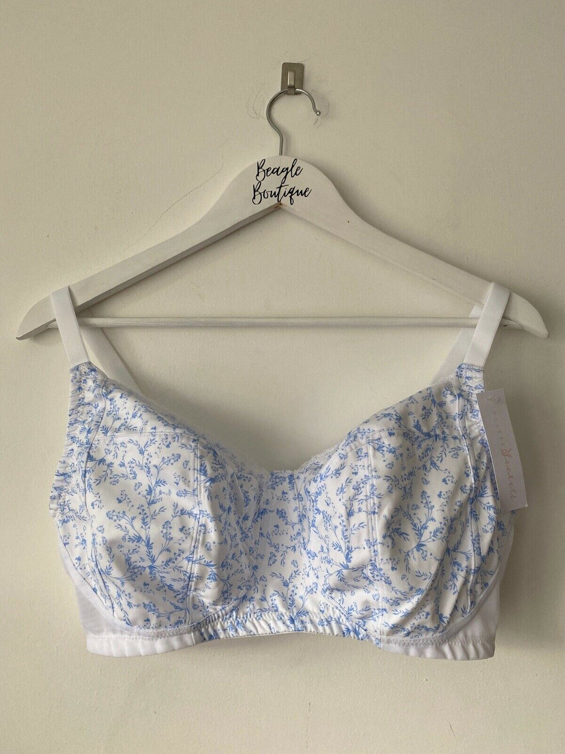 Pretty Secrets Full Cup Non-wired Bra Available: White, Blue, White/Blue 36E 38E - Beagle Boutique Fashion Outlet