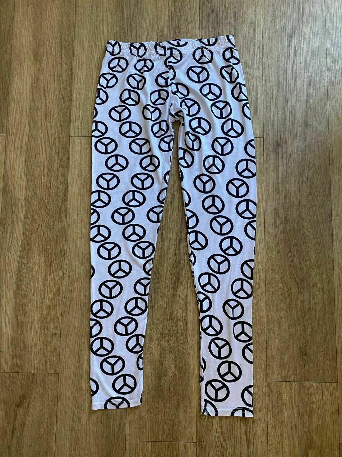 Peace Symbol White Leggings Size M/L 6 - 8 - Beagle Boutique Fashion Outlet