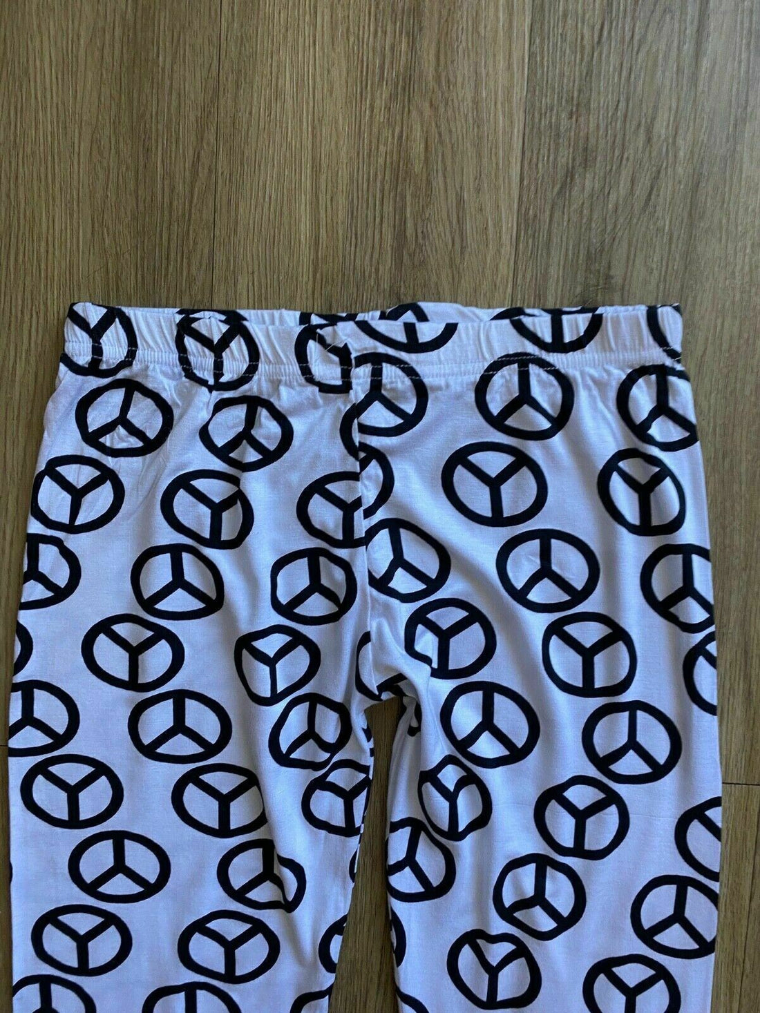 Peace Symbol White Leggings Size M/L 6 - 8 - Beagle Boutique Fashion Outlet