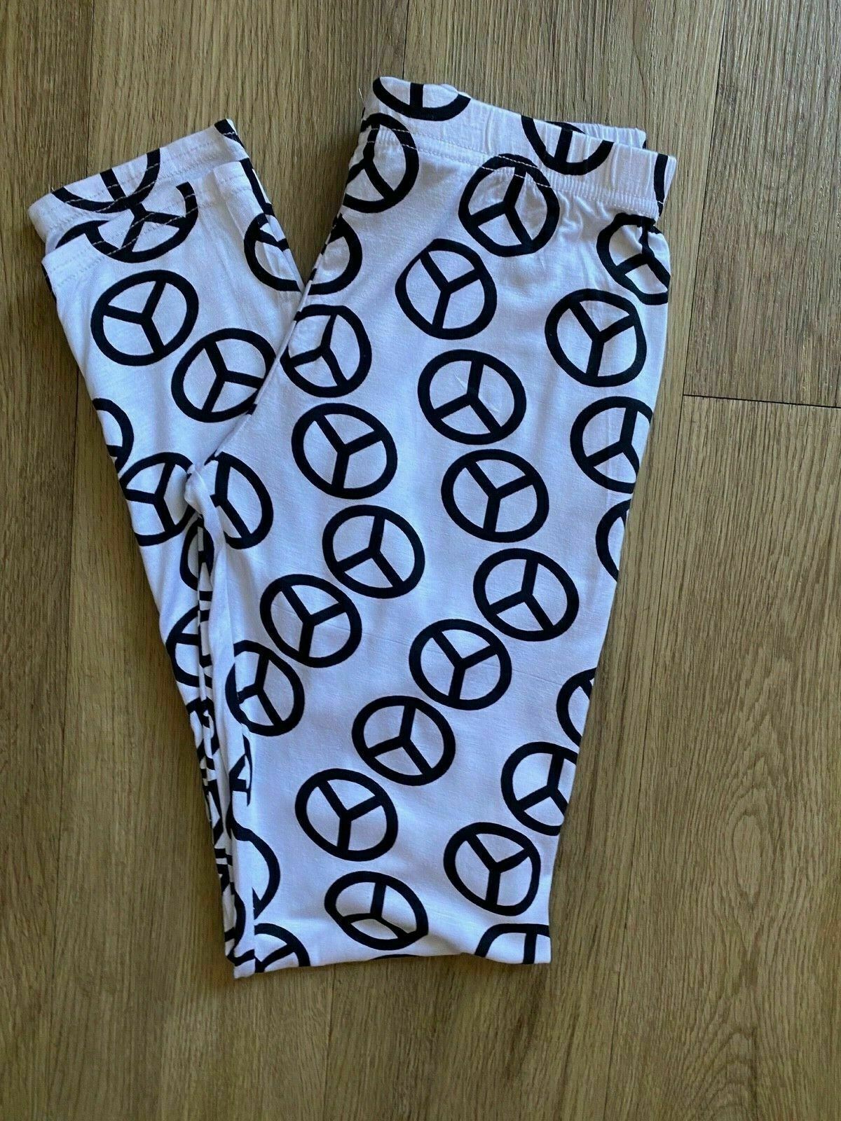 Peace Symbol White Leggings Size M/L 6 - 8 - Beagle Boutique Fashion Outlet