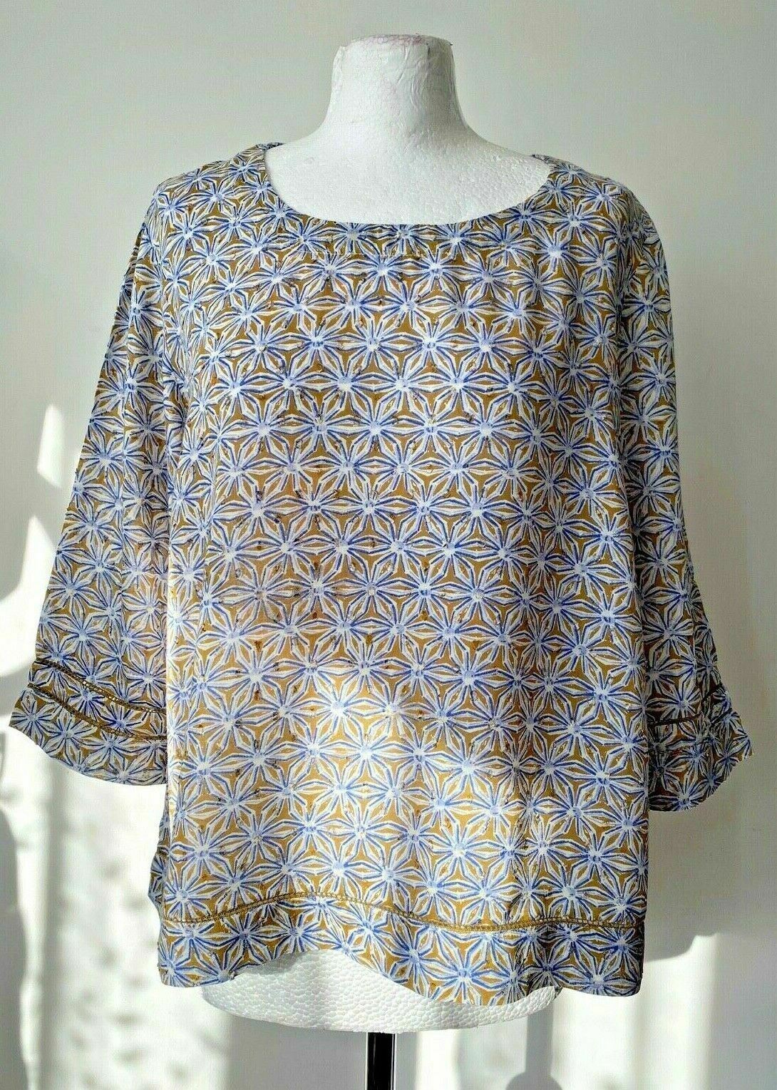 Mistral Ochre Floral Print Top 3/4 Sleeve Lightweight Blouse 10 12 RRP £39 - BB Fashion Outlet