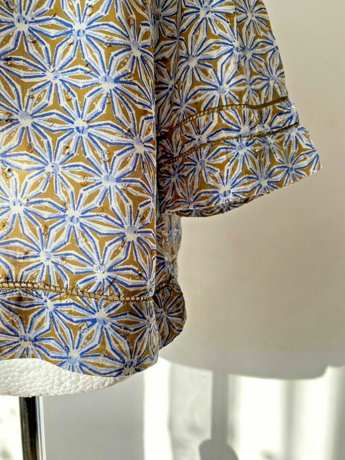 Mistral Ochre Floral Print Top 3/4 Sleeve Lightweight Blouse 10 12 RRP £39