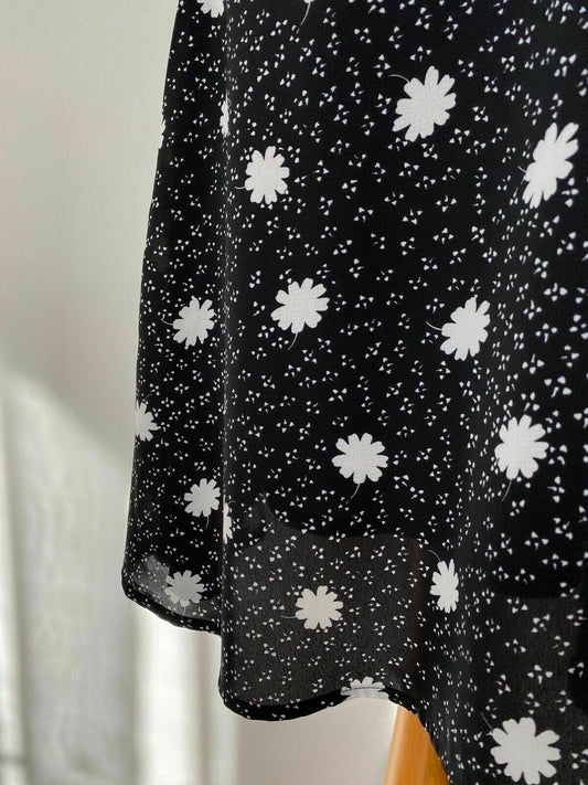 QED London Black White Floral Ruched Front Mini Dress Size 12 Lined