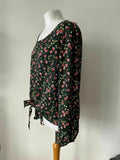 VILA Vi Forrest Button Tie Shirt Green Rose Flowers Size 14 UK / 42 EUR - BB Fashion Outlet