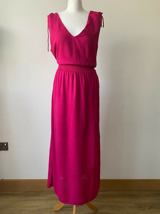 Pink Sleeveless Maxi Dress Size 14 - 16 Tie Straps Layered