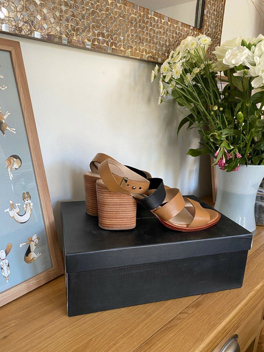French Connection Ciara Safari Leather Block Heel Shoe Sizes 7 , 8