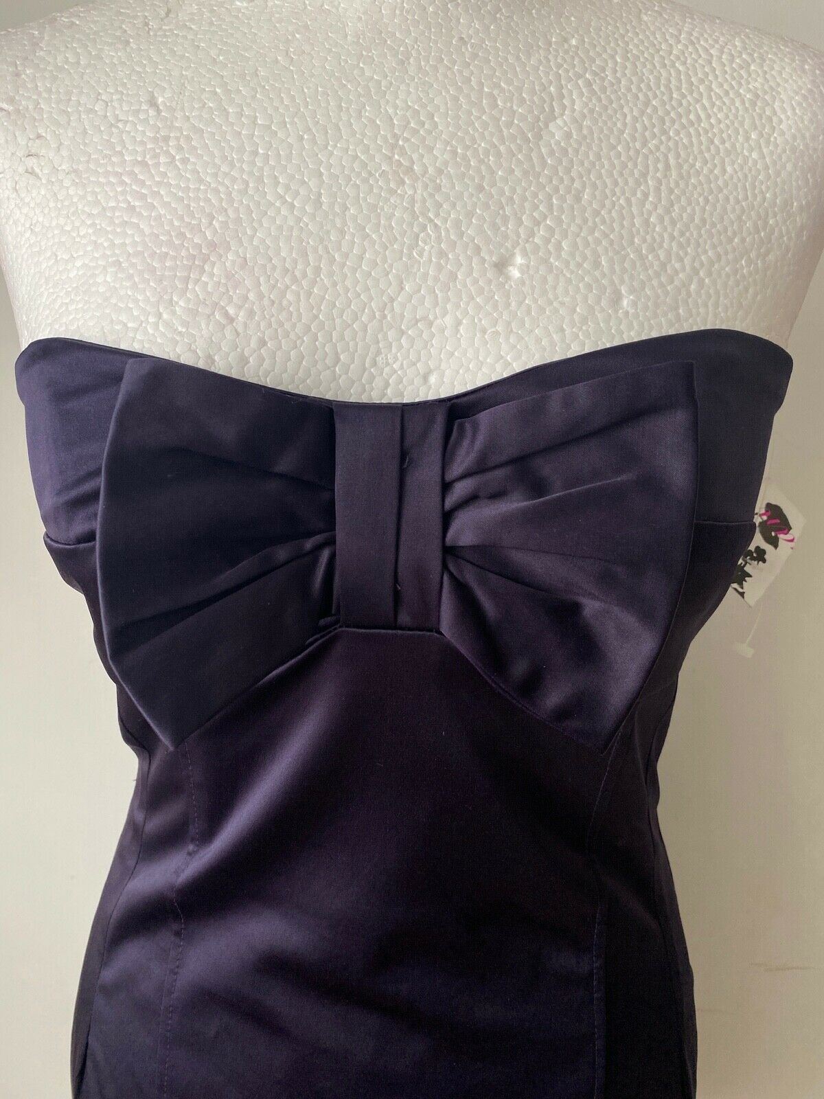 Elise Ryan Strapless Bodycon Dress Size 12 Bow Detail Dark Purple
