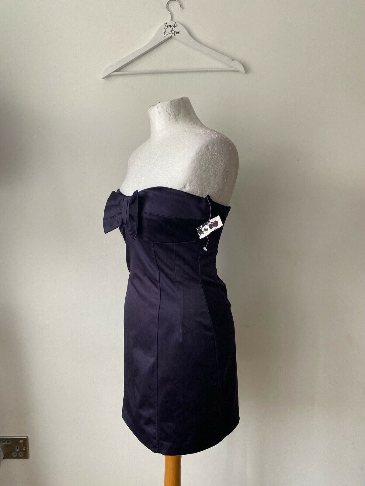 Elise Ryan Strapless Bodycon Dress Size 12 Bow Detail Dark Purple