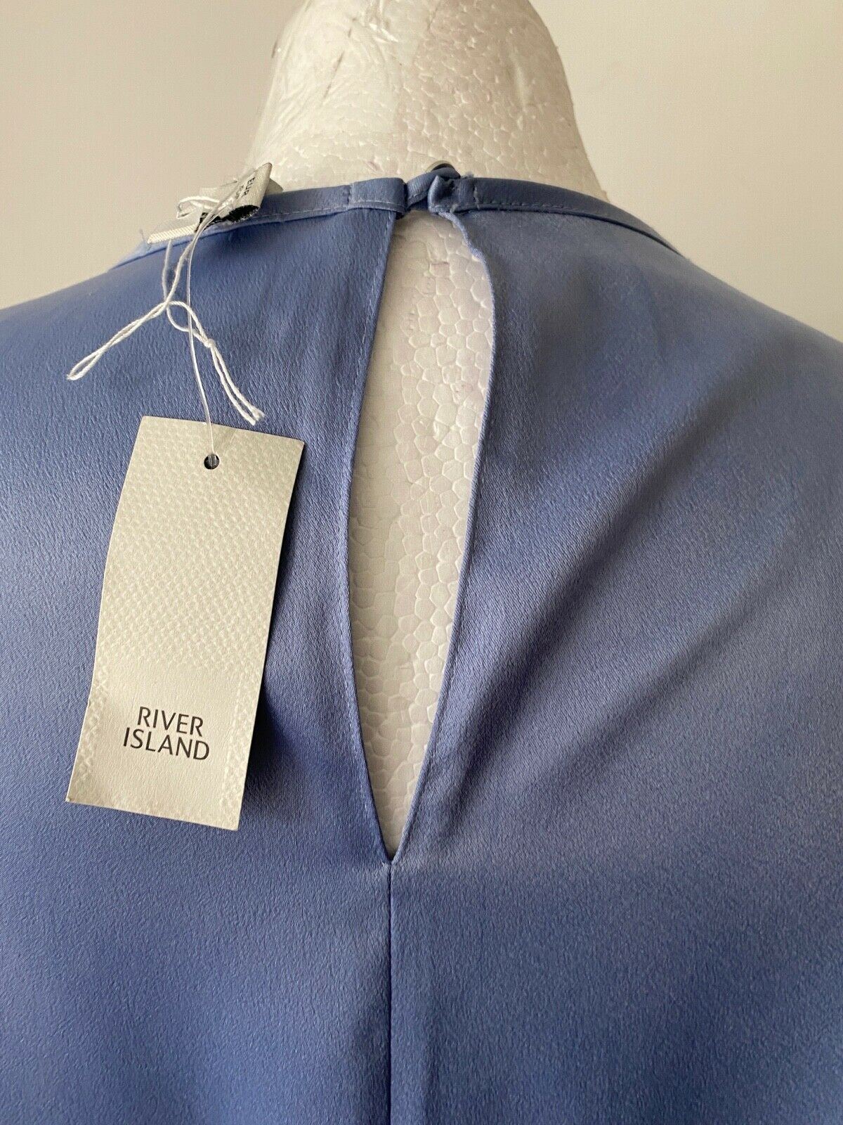 River Island Blue Tie Front Blouse Size 10 KeyHole Neck