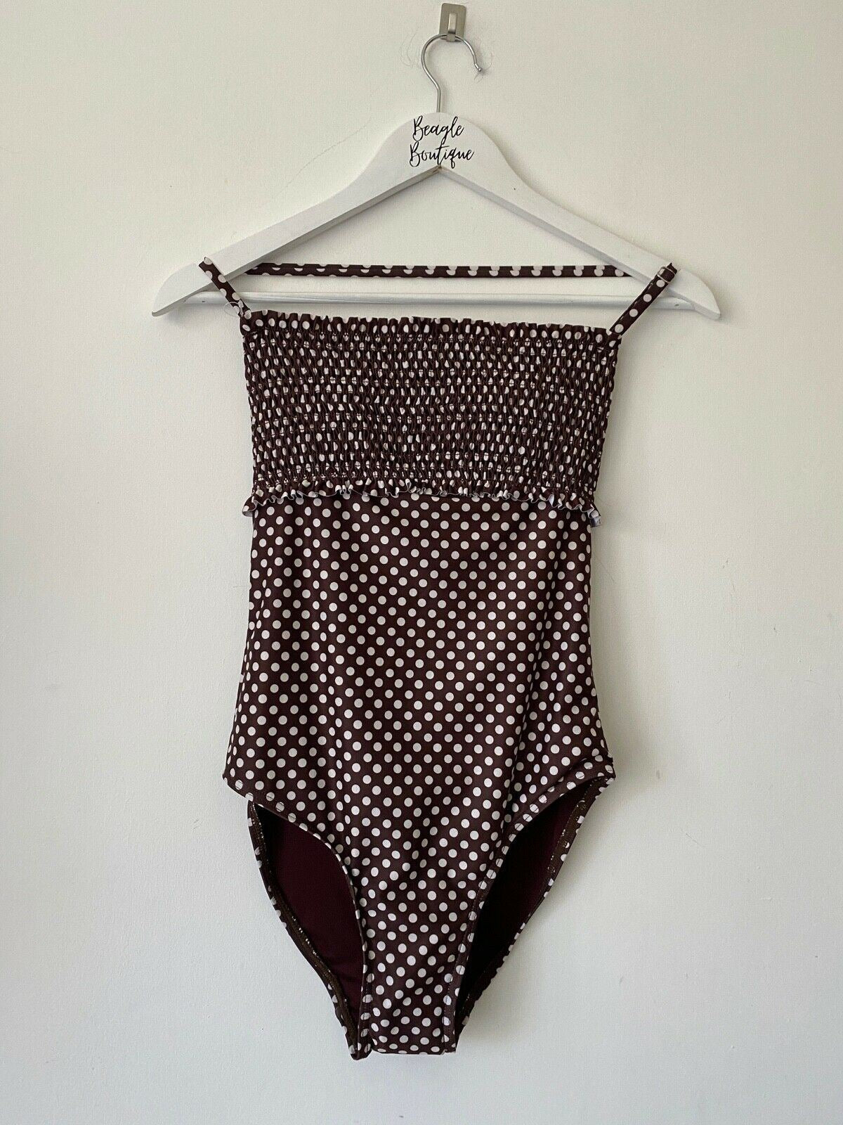 Next Brown Polka Dot Haltneck Shirred Swimsuit Sizes 10 UK