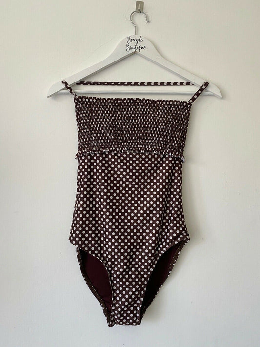 Next Brown Polka Dot Haltneck Shirred Swimsuit Sizes 10 UK - BB Fashion Outlet