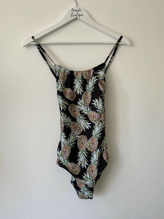 Next Basic Swimsuit Cross back Straps Pineapple Print Size 8 UK