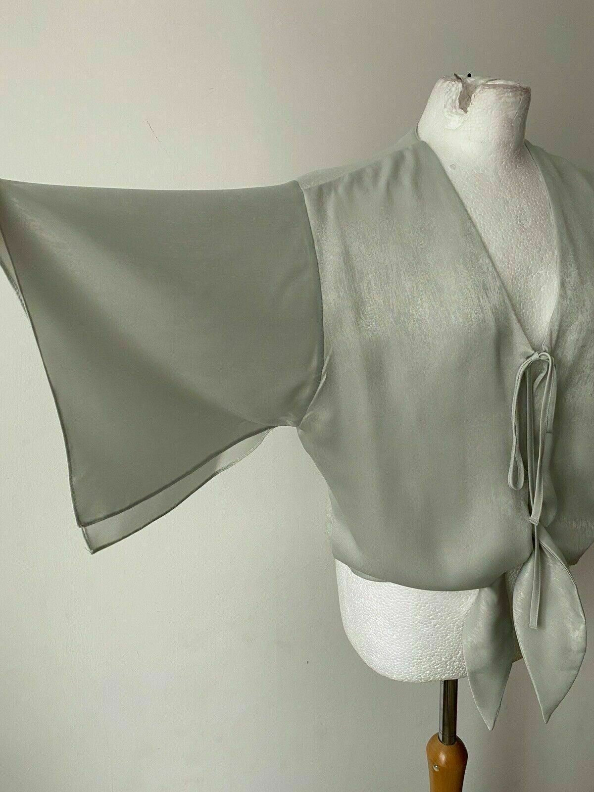 River Island Kimono Wide Top Tie Front Silver Grey Split Sleeves 6, 10, 12, 16