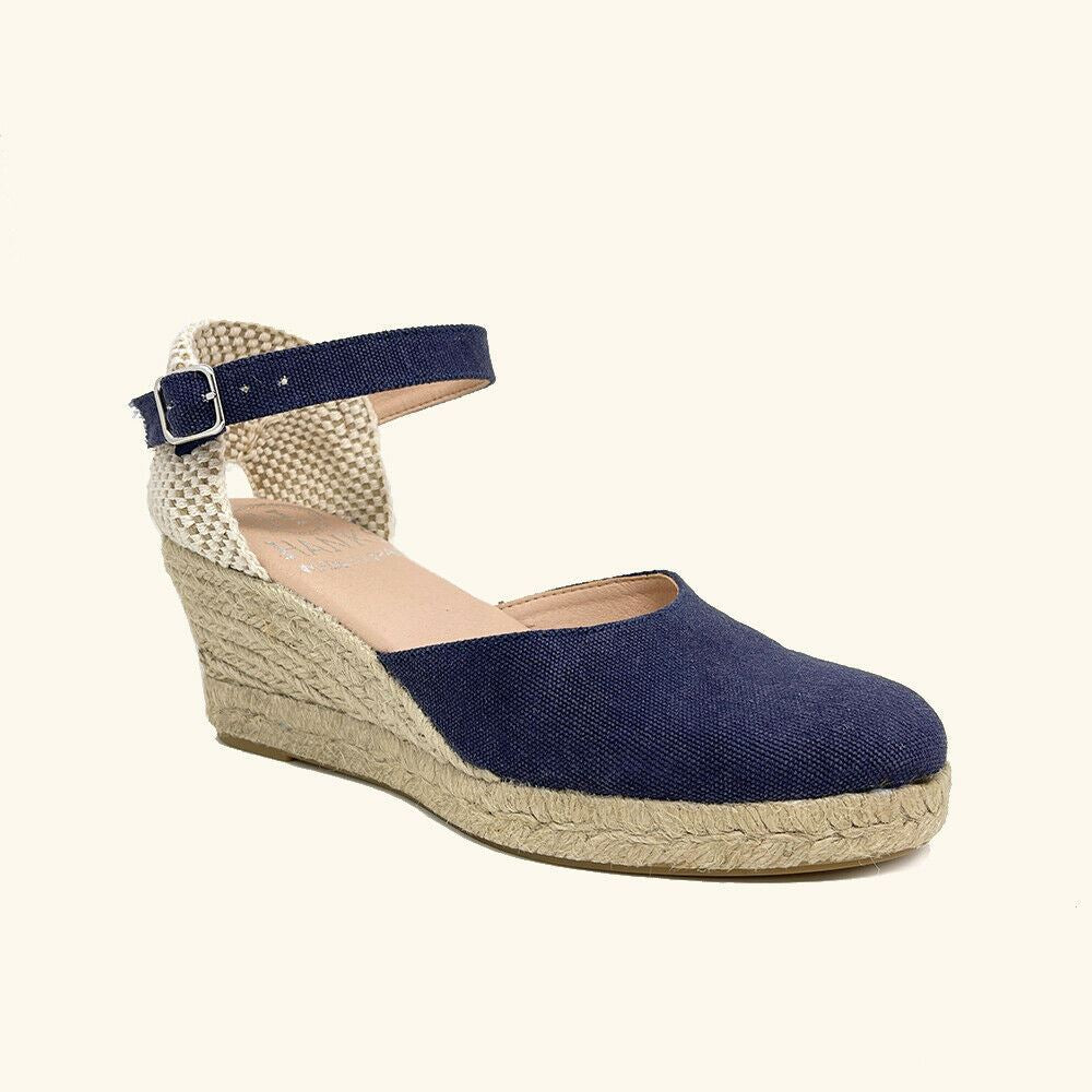 HANKS espadrilles Amorgos wedge sandals blue 100% organic cotton 3 4 5 6 7 8 - BB Fashion Outlet