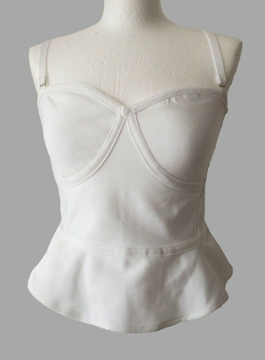 Wow Couture White Cropped Peplum Bandage Corset Top Sizes 6, 8, 10 - BB Fashion Outlet