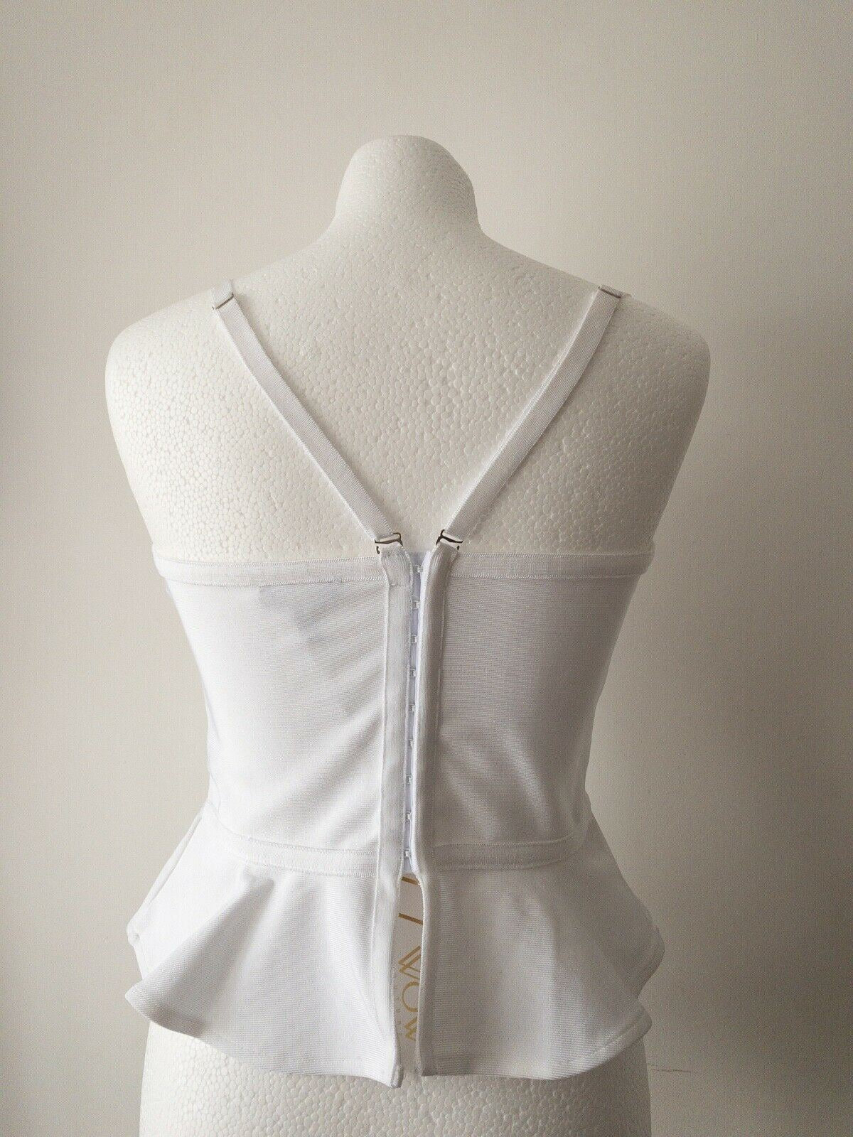 Wow Couture White Cropped Peplum Bandage Corset Top Sizes 6, 8, 10