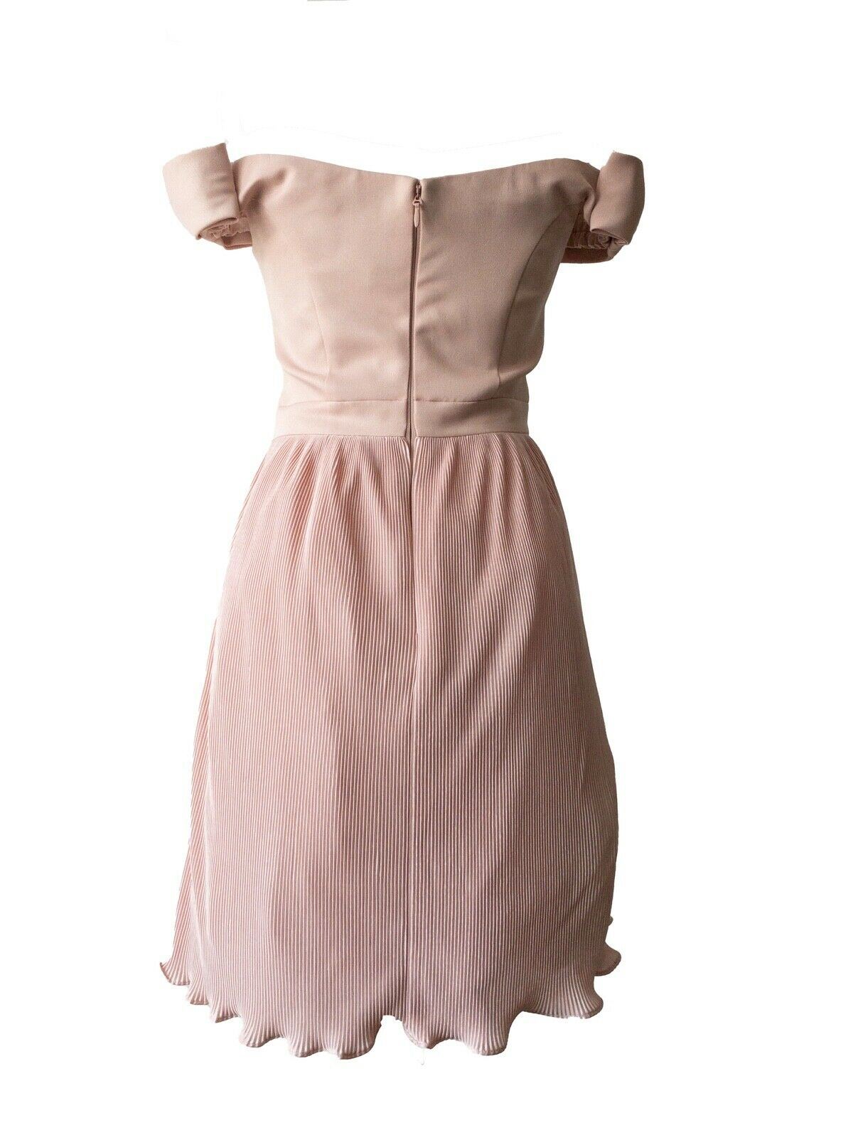 Chi Chi Liane Bow Detail Bardot Dress in Pink RRP £68 Micro-Pleat Skirt