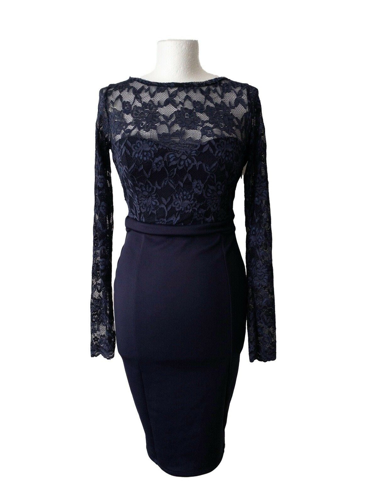 City Goddess Navy Lace Detail Dress Size 10 Large Bow - Beagle Boutique Fashion Outlet