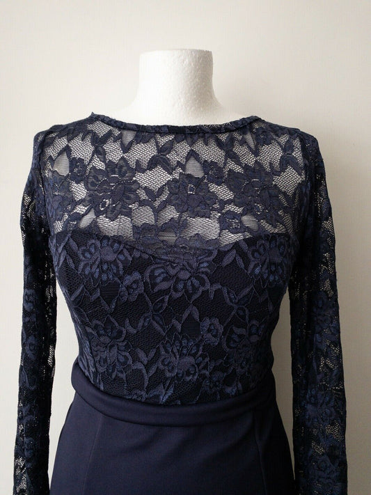 City Goddess Navy Lace Detail Dress Size 10 Large Bow