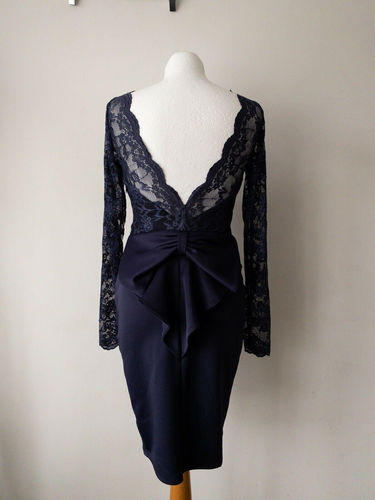 City Goddess Navy Lace Detail Dress Size 10 Large Bow - Beagle Boutique Fashion Outlet