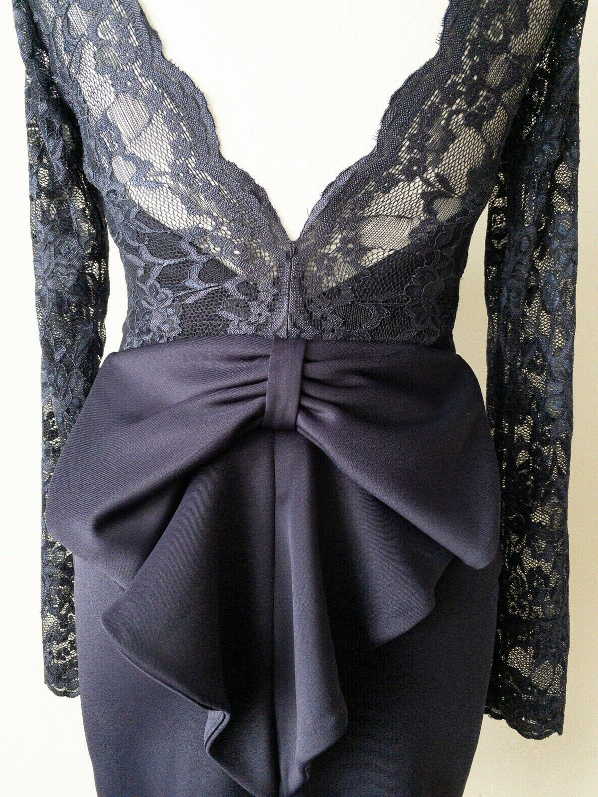 City Goddess Navy Lace Detail Dress Size 10 Large Bow - Beagle Boutique Fashion Outlet