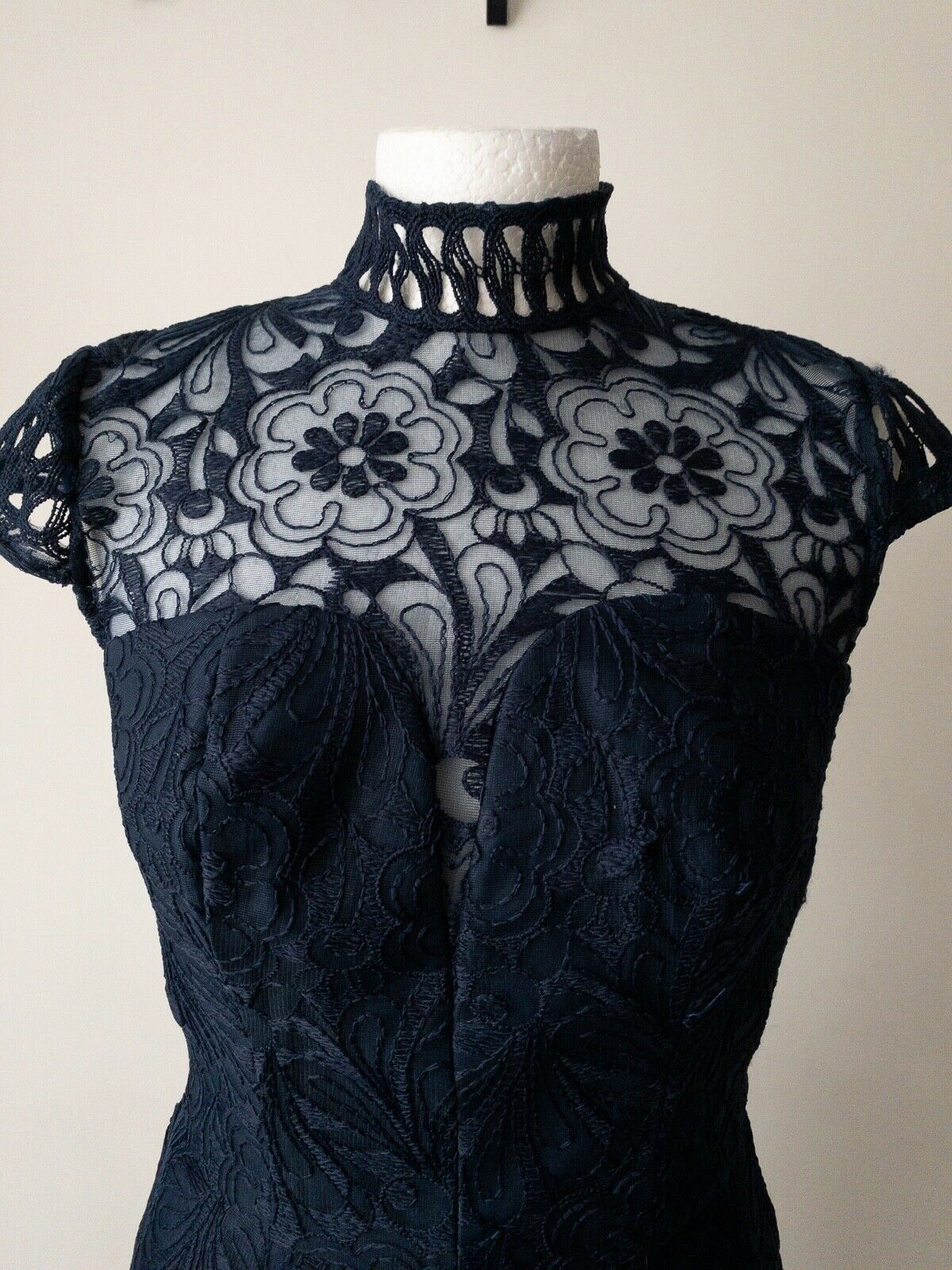 Chi Chi Angelica Lace High Neck Bodycon Dress Navy Size 10