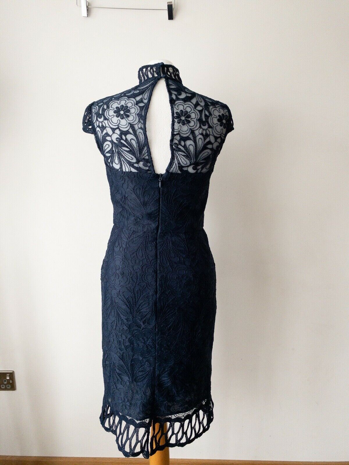 Chi Chi Angelica Lace High Neck Bodycon Dress Navy Size 10