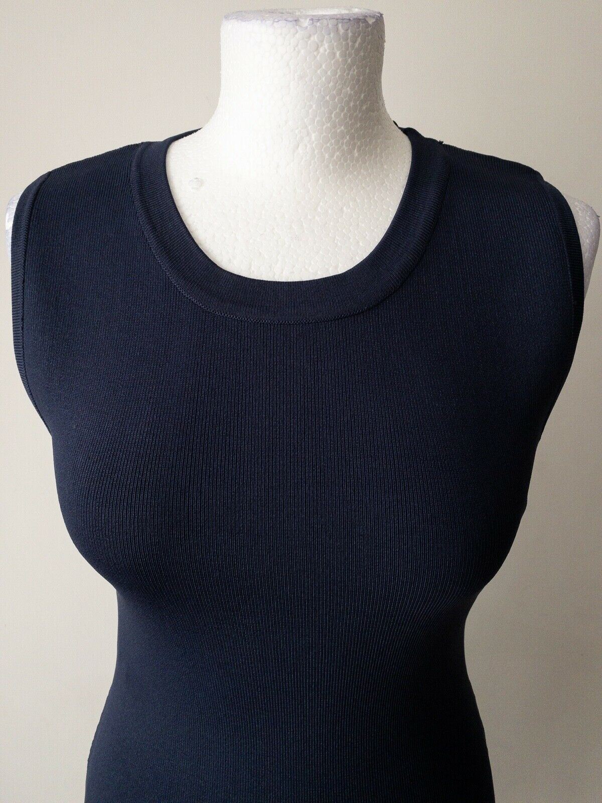 WOW Couture Navy Ribbed Sleeveless Bodycon Dress Cutout back Size L 10