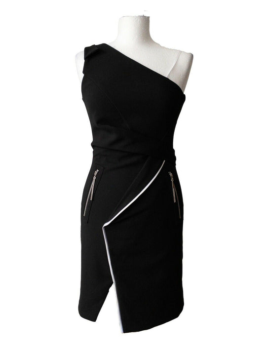 Novo London One Shoulder Black Asymmetric Tailored Bodycon Dress Sizes 8, 10