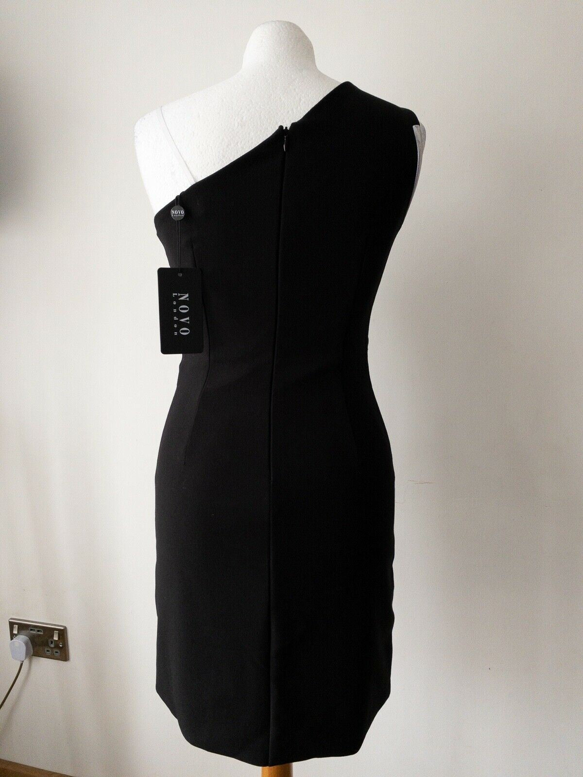 Novo London One Shoulder Black Asymmetric Tailored Bodycon Dress Sizes