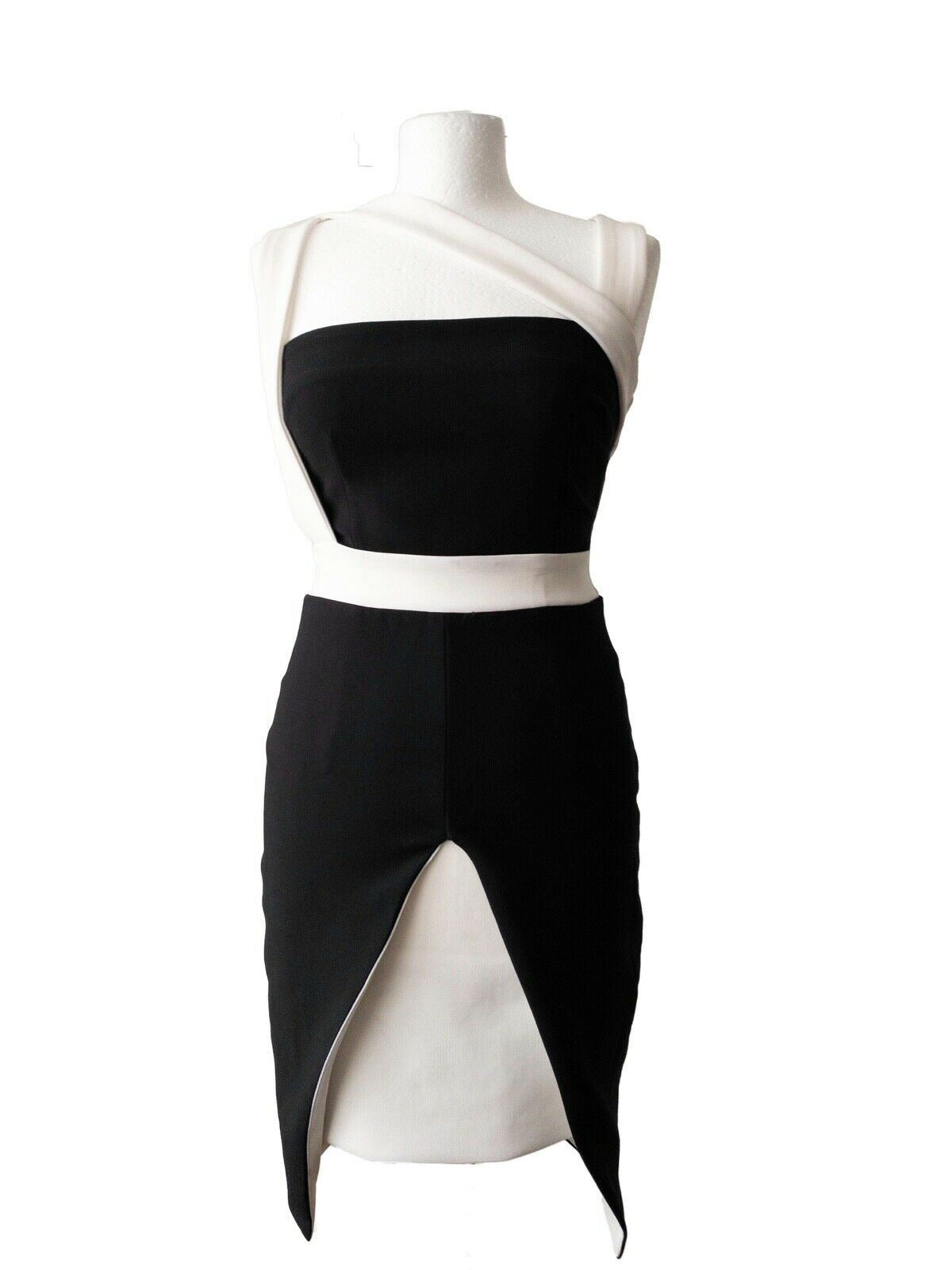 NOVO London Monochrome Cross Strap Detail Faux Layered Dress Size 8, 1