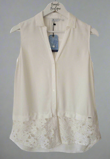 SALSA Off-White Sleeveless Blouse Crochet Detail Size 8 - BB Fashion Outlet