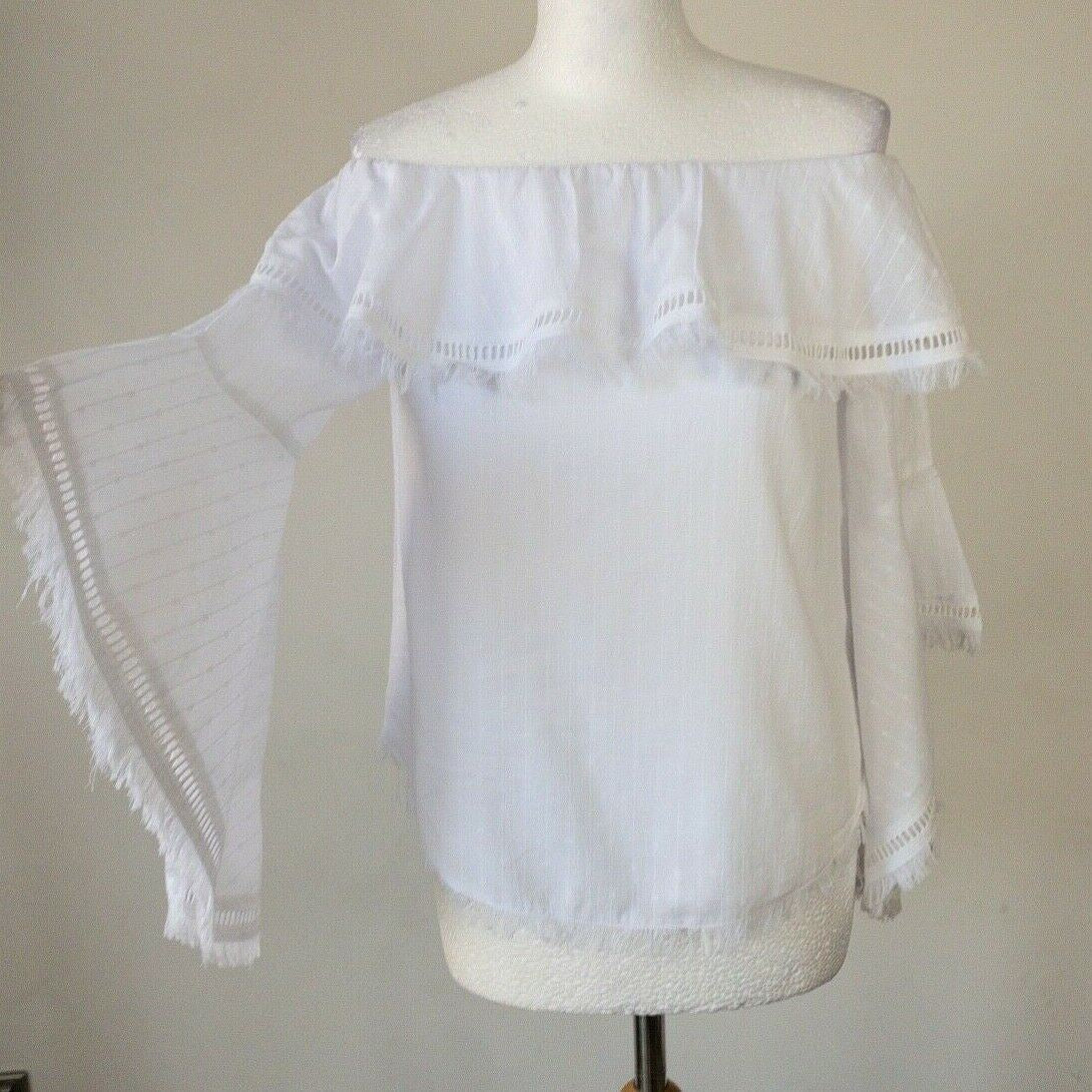 Seven Wonders White Frida Badot Top Flared Sleeves RRP £60 - Beagle Boutique Fashion Outlet