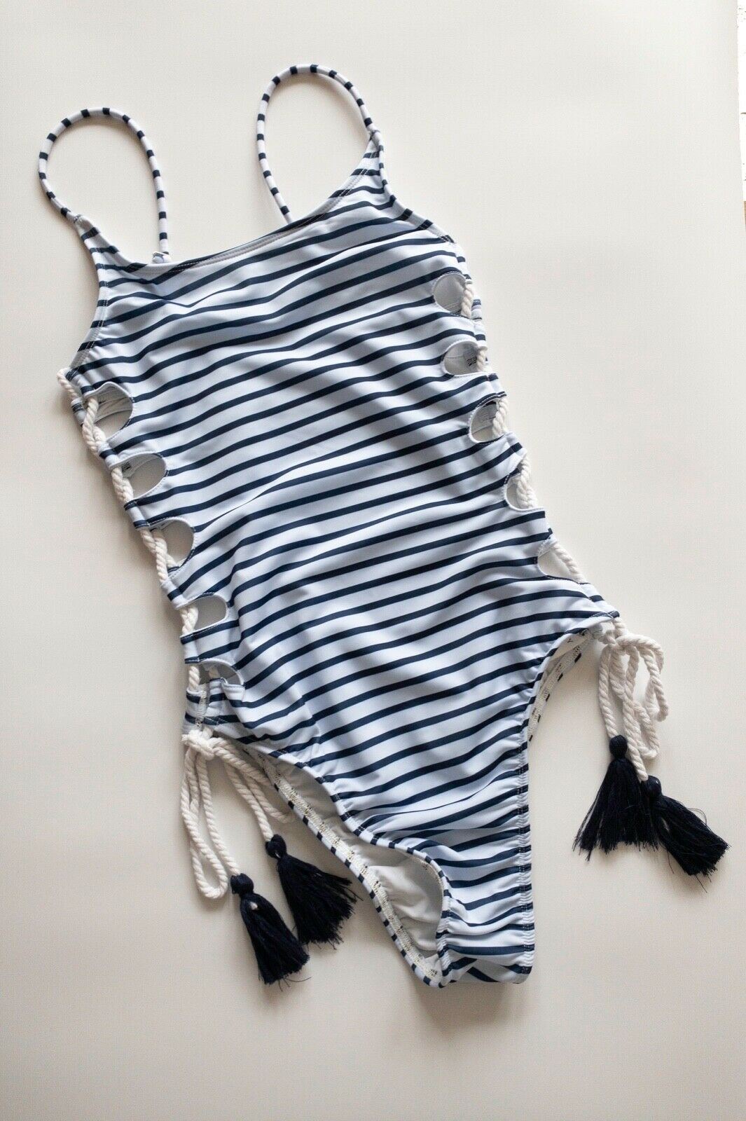 Runaway The Label Nautical Swimsuit Striped Blue Roped Cut Out Sides 6, 8, 10 UK - BB Fashion Outlet