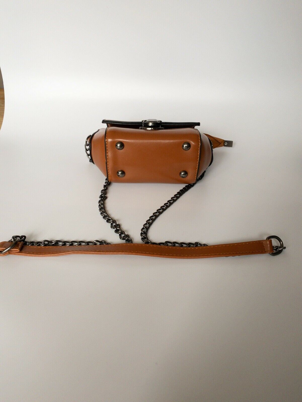 Small Faux Leather Tan Handbag Chain Shoulder Strap