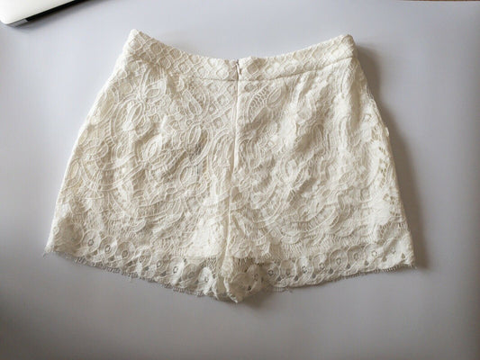 Love & Other Things White Crochet Layered Shorts Size 10 UK