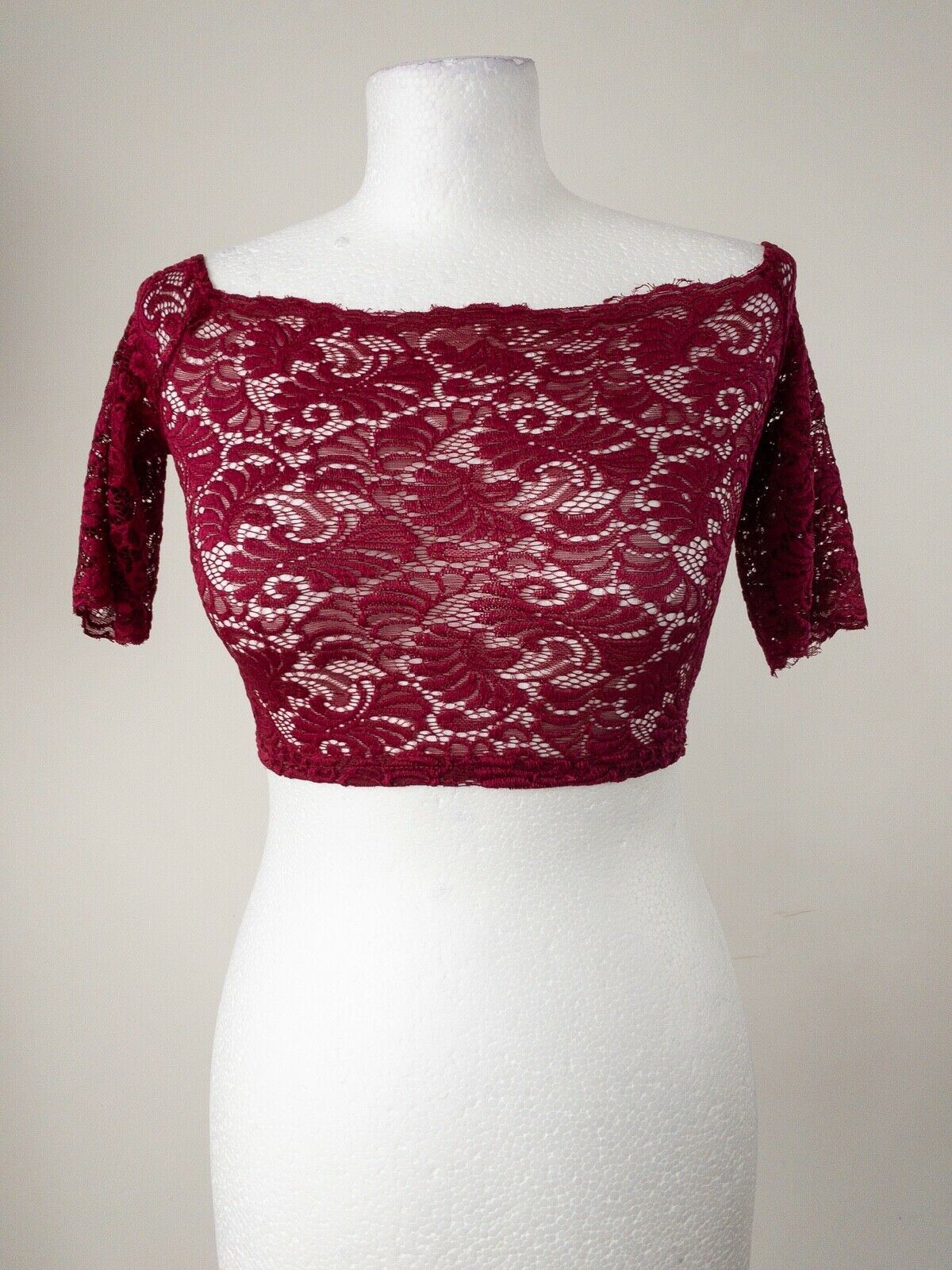 Miss Holly 2-piece Skirt and Lace Crop Top Burgundy Sizes