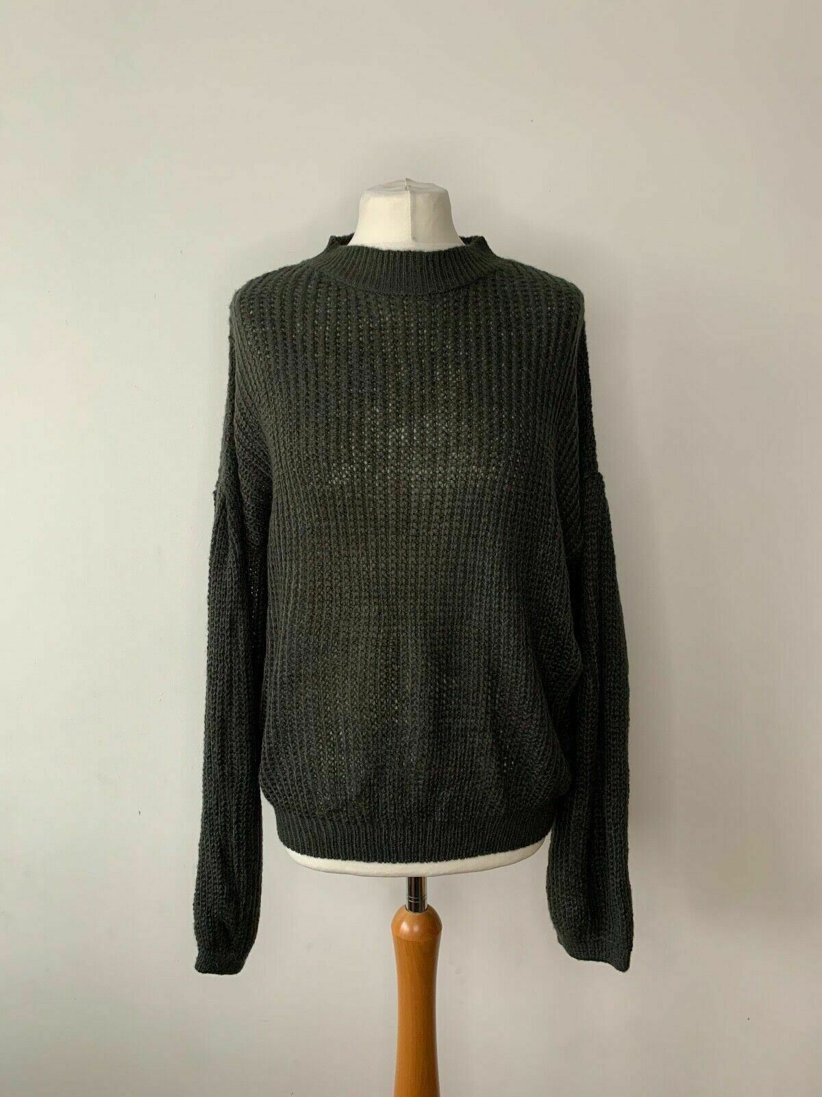 SHEIN Drop Shoulder Lantern Sleeve Dark Grey Sweater Size S 8 Knit Jumper