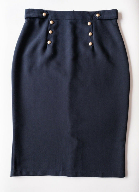 Grace & Mila Navy Button Detail Pencil Skirt Size M 10