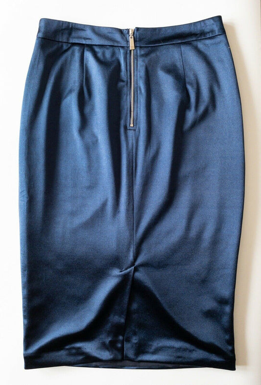 Runaway The Label Blue Satin Type Midi Skirt Size L 12